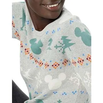 Amazon Essentials Disney | Marvel | Star Wars Women's Lightweight Crewneck Sweaters, Mickey Fair Isle - Womens, Medium