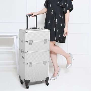 Yaheetech Rolling Makeup Train Case 3 in 1 Cosmetic Makeup Case Large Aluminum Trolley Makeup Travel...