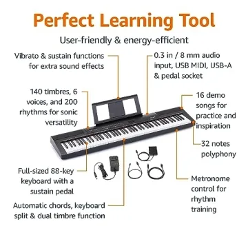 Amazon Basics 88-Key Digital Piano with Pedal & Lessons
