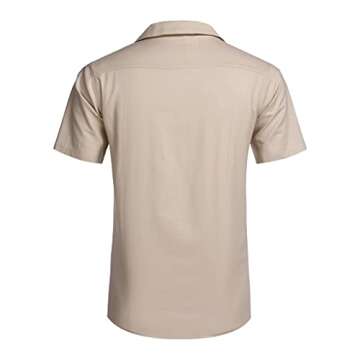 COOFANDY Men Cotton Linen Shirts Short Sleeve Button Down Relaxed Fit Floral Beach Shirts A- Khaki