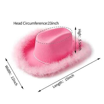 Amybasic Pink Cowboy Hat, Pink Cowgirl Hat, Pink Feather Boa Cowgirl Hat for Teengae Girls or Women