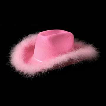 Amybasic Pink Cowboy Hat, Pink Cowgirl Hat, Pink Feather Boa Cowgirl Hat for Teengae Girls or Women