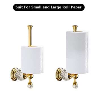 BATHSIR Crystal Toilet Paper Holder, Gold Toilet Roll Holder Modern Bathroom Accessories Zinc Alloy Tissue Hanger Wall Mounted