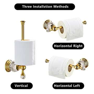 BATHSIR Crystal Toilet Paper Holder, Gold Toilet Roll Holder Modern Bathroom Accessories Zinc Alloy Tissue Hanger Wall Mounted