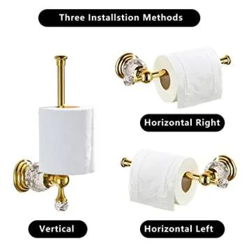 BATHSIR Crystal Toilet Paper Holder, Gold Toilet Roll Holder Modern Bathroom Accessories Zinc Alloy Tissue Hanger Wall Mounted
