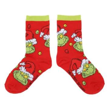 Bioworld The Grinch & Max Kids 3-Pair Crew Socks