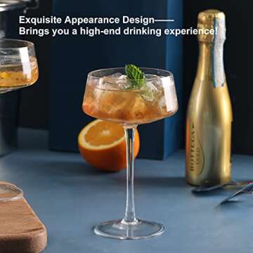 CUCUMI 8oz Martini Glasses, Coupe Glasses Set of 6, Premium Crystal Cocktail Glasses, Champagne Coupe Glass, Handblown Drinkware Set for Bar, Cocktails, Martinis, Margaritas, Parties