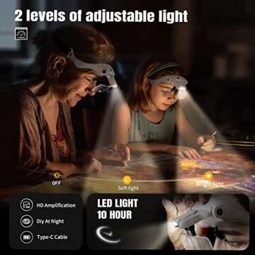 ARTDOT Magnifying Glasses with Light for Diamond Art Kits,5 Replaceable Lenses for Magnifier with 4 LED Lights and Adjustable Brightness for Diamond Painting Accessories and Reading Close Work