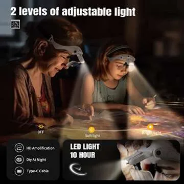 ARTDOT Magnifying Glasses with Light for Diamond Art Kits,5 Replaceable Lenses for Magnifier with 4 LED Lights and Adjustable Brightness for Diamond Painting Accessories and Reading Close Work