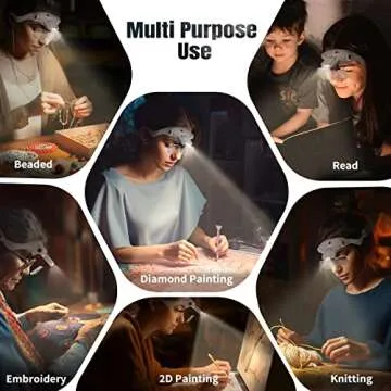 ARTDOT Magnifying Glasses with Light for Diamond Art Kits,5 Replaceable Lenses for Magnifier with 4 LED Lights and Adjustable Brightness for Diamond Painting Accessories and Reading Close Work