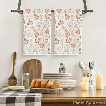 Artoid Mode Orange Leaves Pumpkin Fall Kitchen Towels, Set of 2