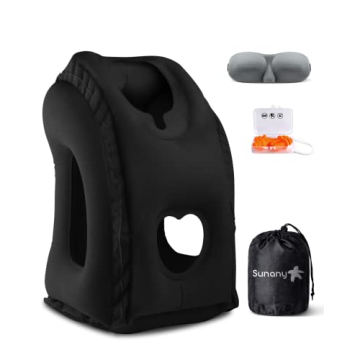 Sunany Travel Pillow, Inflatable Neck Pillow for Airplanes, Cars, Trains, and Office Naps with Eye M...