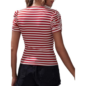LilyCoco Women's Striped Puff Sleeve Top in Red White