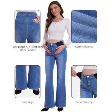 PACBREEZE Women's Maternity Flare Jeans - Comfort and Style for Every Mom