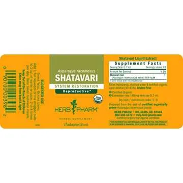 Herb Pharm Certified Organic Shatavari Liquid Extract for Female Reproductive System Support - 1 Ounce