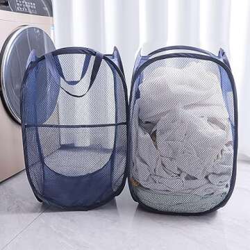 Foldable Mesh Popup Laundry Hamper,Laundry Basket Easy to Open and Fold for Dorm,Travel, College Dorms, and More (2 blue)