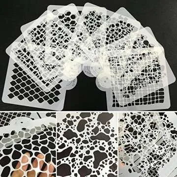 ART Kitchenware New 8pcs/set Wedding Cake Decorating Stencil Honeycomb Grain,Stone Grain Plastic Template Design Fondant Cake Cookies Stencil ST-830 Beige/Semi-Transparent