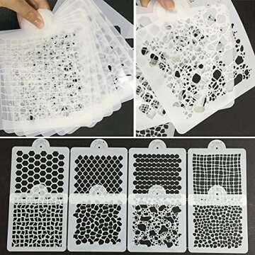 ART Kitchenware New 8pcs/set Wedding Cake Decorating Stencil Honeycomb Grain,Stone Grain Plastic Template Design Fondant Cake Cookies Stencil ST-830 Beige/Semi-Transparent