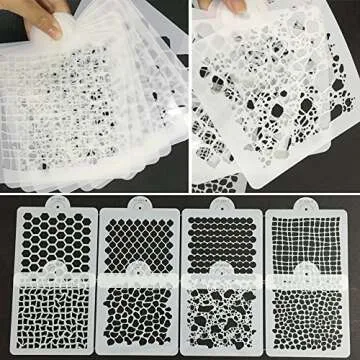 ART Kitchenware New 8pcs/set Wedding Cake Decorating Stencil Honeycomb Grain,Stone Grain Plastic Template Design Fondant Cake Cookies Stencil ST-830 Beige/Semi-Transparent