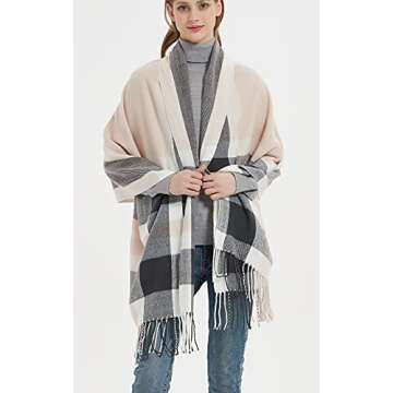 Wander Agio Womens Fashion Long Shawl Big Scarves Grid Winter Warm Large Plaid Scarf Grey Pink 8