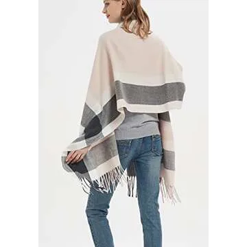 Stylish Wander Agio Women's Large Plaid Scarf - Grey Pink