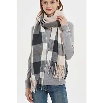 Wander Agio Womens Fashion Long Shawl Big Scarves Grid Winter Warm Large Plaid Scarf Grey Pink 8