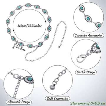 Junkin 2 Pcs Women Concho Western Chain Belts - Trendy Metal Accessories