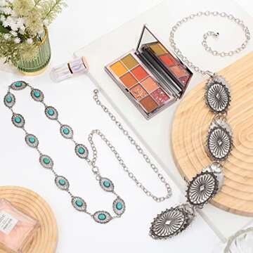 Junkin 2 Pcs Women Concho Chain Belts for Stylish Outfits