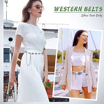 Junkin 2 Pcs Women Concho Chain Belts for Stylish Outfits