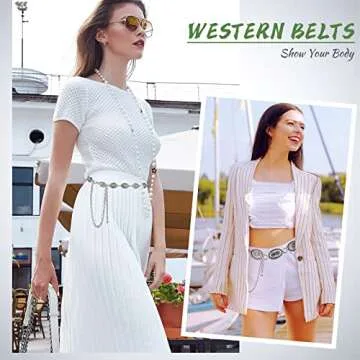 Junkin 2 Pcs Women Concho Chain Belts for Stylish Outfits