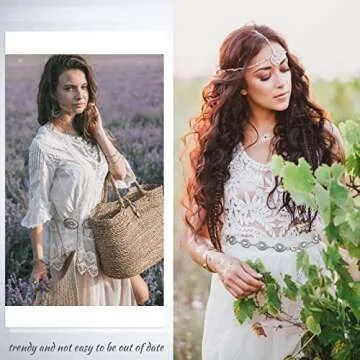 Junkin 2 Pcs Women Concho Chain Belts for Stylish Outfits