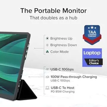 Plugable USB C Portable Monitor 15.6 Inch, 100W Pass-Through Charging for Your Laptop Smartphone Tab...