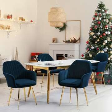 AVAWING Modern Living Dining Room Accent Arm Chairs Set of 4, Velvet Mid-Century Upholstered Seat Cl...