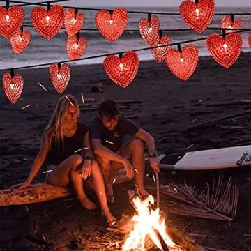 AMZSTAR Solar String Lights, Heart Shaped 30LED 20ft Christmas Curtain String Fairy Wedding Led Lights for Weddings, Party, Holiday, Outdoor Wall, Home, Kitchen, Curtains, Window Decorations (Red)