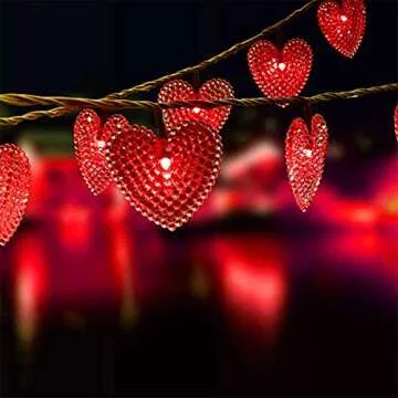 AMZSTAR Solar String Lights, Heart Shaped 30LED 20ft Christmas Curtain String Fairy Wedding Led Lights for Weddings, Party, Holiday, Outdoor Wall, Home, Kitchen, Curtains, Window Decorations (Red)