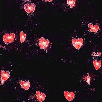 AMZSTAR Solar String Lights, Heart Shaped 30LED 20ft Christmas Curtain String Fairy Wedding Led Lights for Weddings, Party, Holiday, Outdoor Wall, Home, Kitchen, Curtains, Window Decorations (Red)