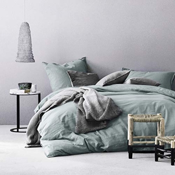 Eikei Washed Cotton Chambray Duvet Cover Solid Color Casual Modern Style Bedding Set Relaxed Soft Fe...