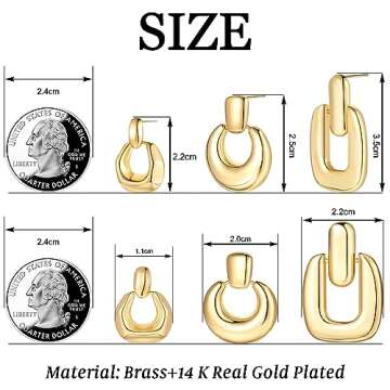3 Pairs Gold Hoop Dangle Earrings for Women 14K Plated Chunky Statement Geometric Earrings Set Jewel...