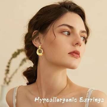 3 Pairs Gold Hoop Dangle Earrings for Women 14K Plated Chunky Statement Geometric Earrings Set Jewelry for Birthday Party Gift