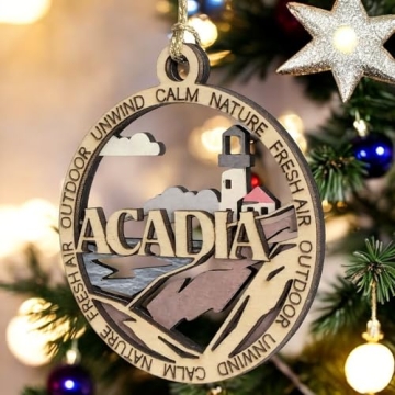 Acadia National Park Lighthouse - 3" Round Wood Christmas Ornament, Handmade in USA, 2-Layer Laser C...