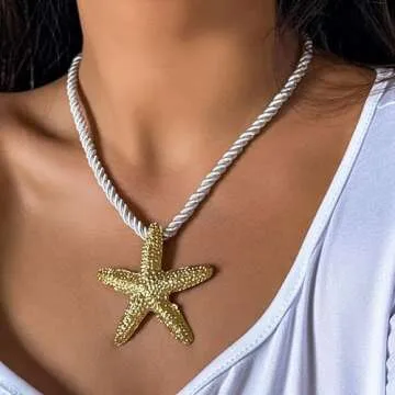 Dcfywl731 Starfish Necklace Shell Necklace Gold Seashell Charm Necklace for Women Trendy Boho Conch Beach Summer Necklace Summer Outfits for Women