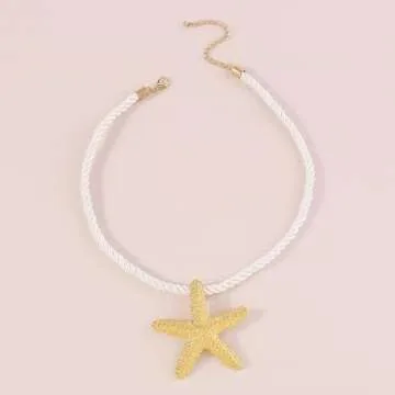Dcfywl731 Starfish Necklace Shell Necklace Gold Seashell Charm Necklace for Women Trendy Boho Conch Beach Summer Necklace Summer Outfits for Women