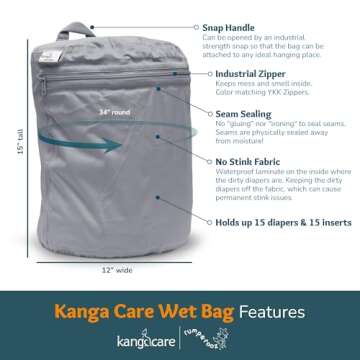 Kanga Care Wet Bag Seam Sealed Waterproof 3D Dimensional for Baby Cloth Diapers, Travel, Beach, Pool...