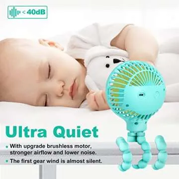 TRELC Mini Handheld Stroller Fan, Personal Portable Baby Fan with Flexible Tripod, Upgraded Version, Gift for Children, Rechargeable Fan for Office Room Car Traveling BBQ Gym Fan (Green)