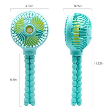 TRELC Mini Handheld Stroller Fan, Personal Portable Baby Fan with Flexible Tripod, Upgraded Version, Gift for Children, Rechargeable Fan for Office Room Car Traveling BBQ Gym Fan (Green)