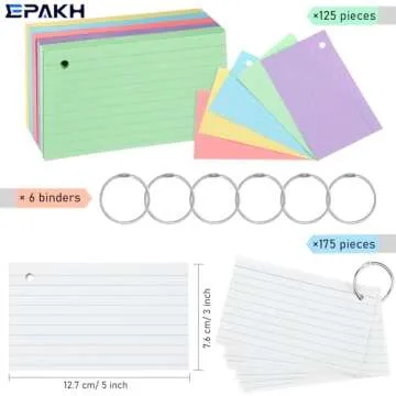 Epakh 300 Pcs Back to School Index Cards - Colorful & Durable