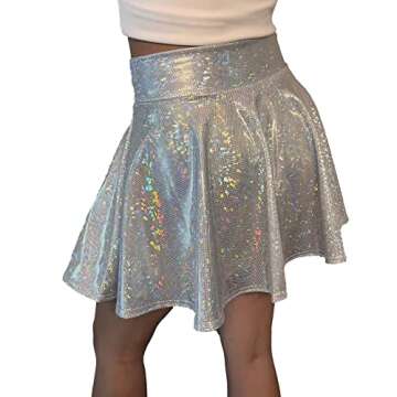Silver Holographic Shattered Glass Skater Mini Skirt
