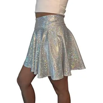 Silver Holographic Shattered Glass Skater Mini Skirt