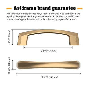 Asidrama 10 Pack 3 Inch(76mm) Champagne Bronze Kitchen Cabinet Handles, Brushed Brass Cabinet Pulls Kitchen Gold Cabinet Hardware for Cupboard Drawer Pulls
