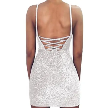 FV RELAY Women's Sparkly Backless Mini Party Dress